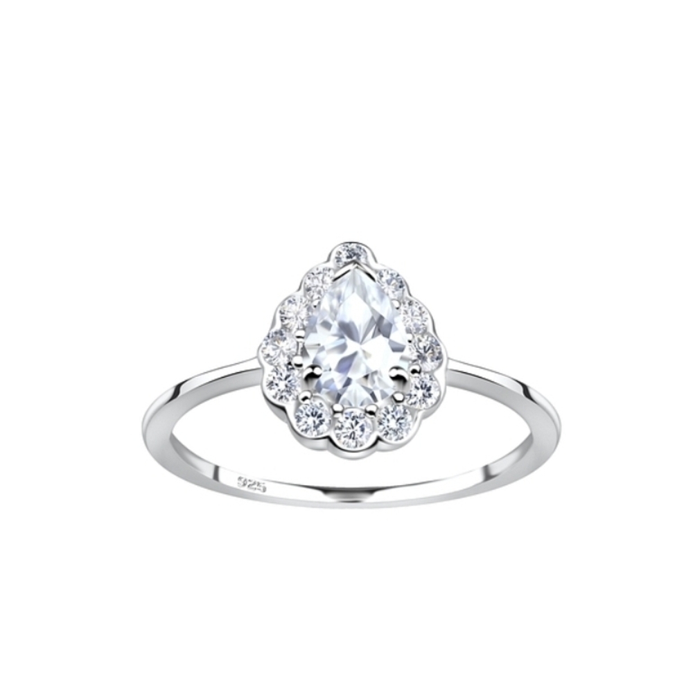Sterling Silver Pear Cut Ladies Ring. Size 7. New.